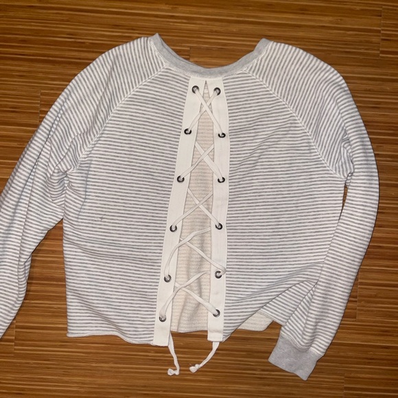 Abercrombie Grey/White Striped Sweatshirt - Picture 2 of 3